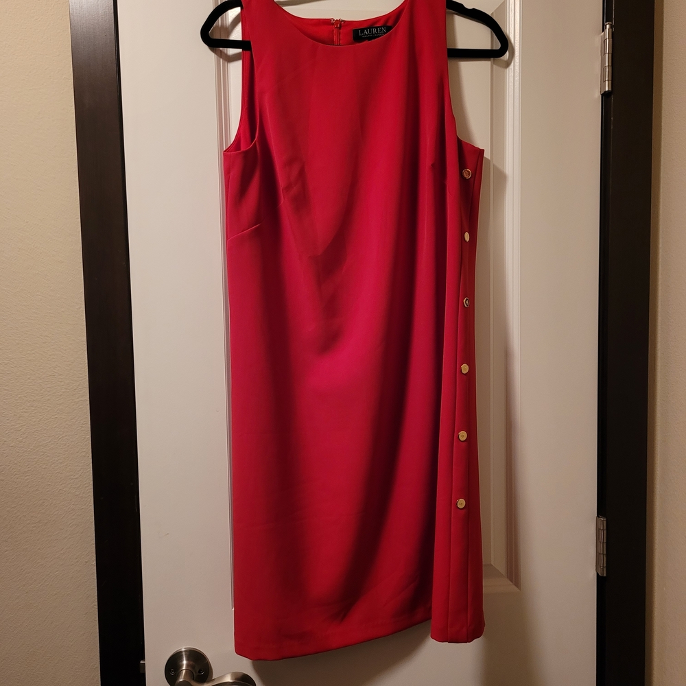 Lauren Ralph Lauren Women's Button-Trim Crepe Shift Dress Size 8 - Picture 3 of 9